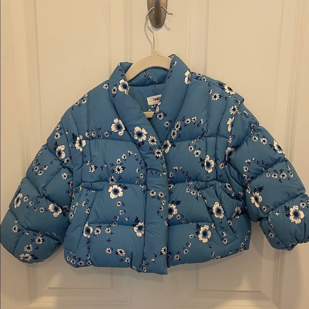 Kids Floral Blue Puffer Jacket